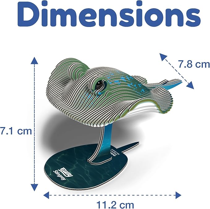 Eugy Stingray 3D Puzzle - 50 Piece Eco-Friendly Educational Toy Puzzle for Boys, Girls & Kids Ages 6+