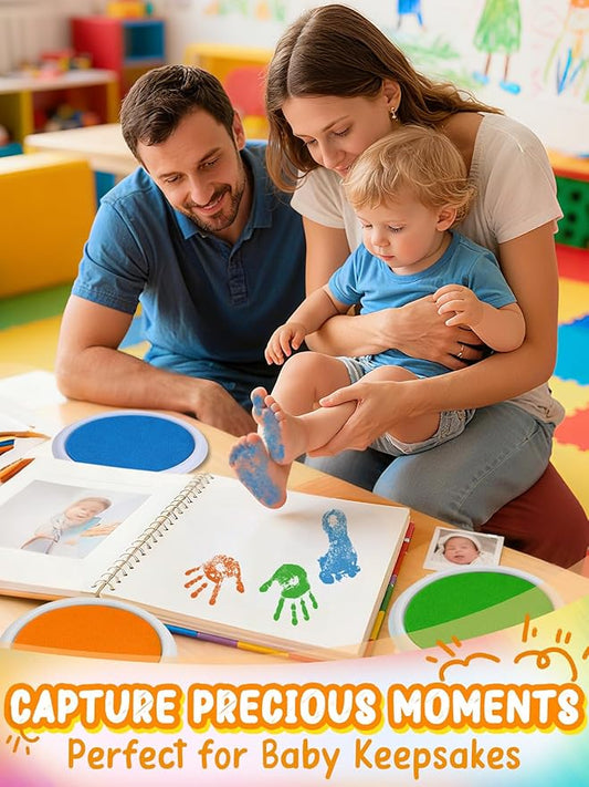 7'' Large Washable Ink Pad for Kids Handprint & Footprint - Safe & Non-Toxic Ink Pads for Stamps, Finger Paint Pads Preschool Classroom Must Haves, Toddlers Crafts, Birthday Gifts, 8 Colors