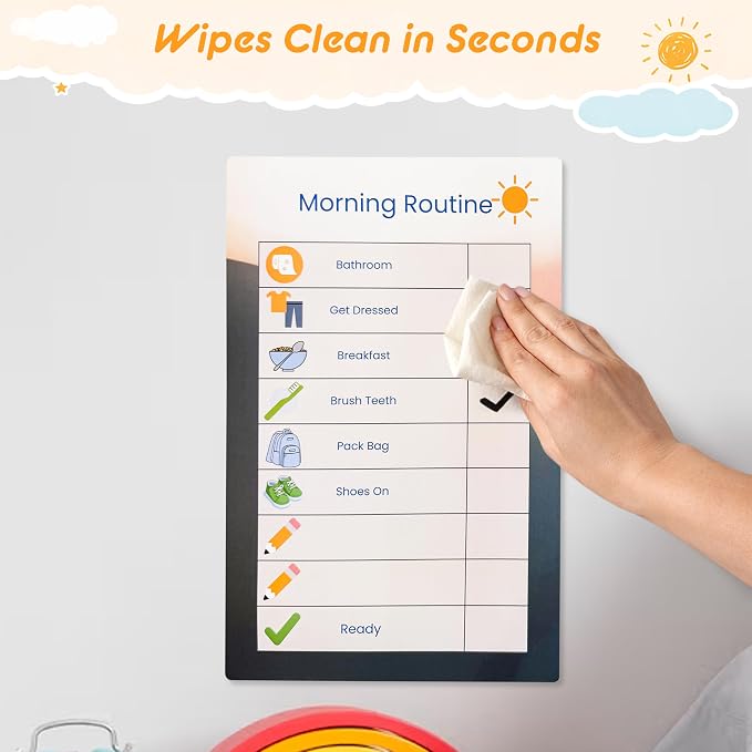 Dry Erase Morning & Bedtime Routine Chart for Kids – 2 Large 11x17in Laminated Chart Set - Simple Routine System, No Magnets or Pieces, Calm, Clutter-Free Daily Routine System - Image 3