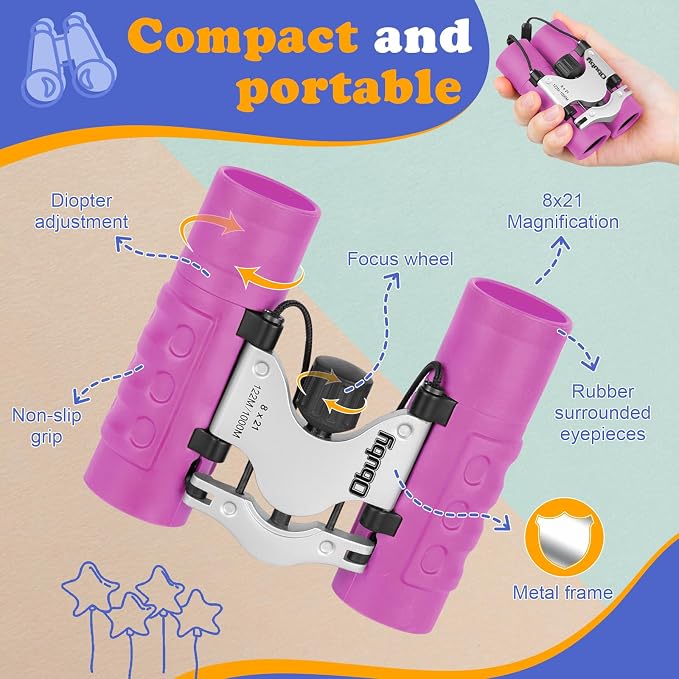 Real Binoculars for Kids Gifts for 3-12 Years Boys Girls 8x21 High-Resolution Optics Compact Toy Binocular for Bird Watching,Travel, Camping - Image 6