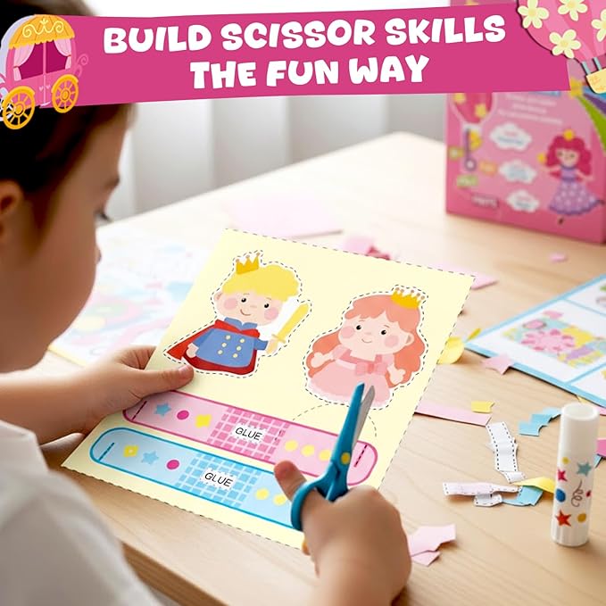 YoPoll Scissor Skills Activity Book for Kids, Toddler Arts and Crafts Kit with 2 Safety Scissors, Preschool Learning Toy for Fine Motor Skills and Creative Cutting Practice, Fun Gift for Boys & Girls