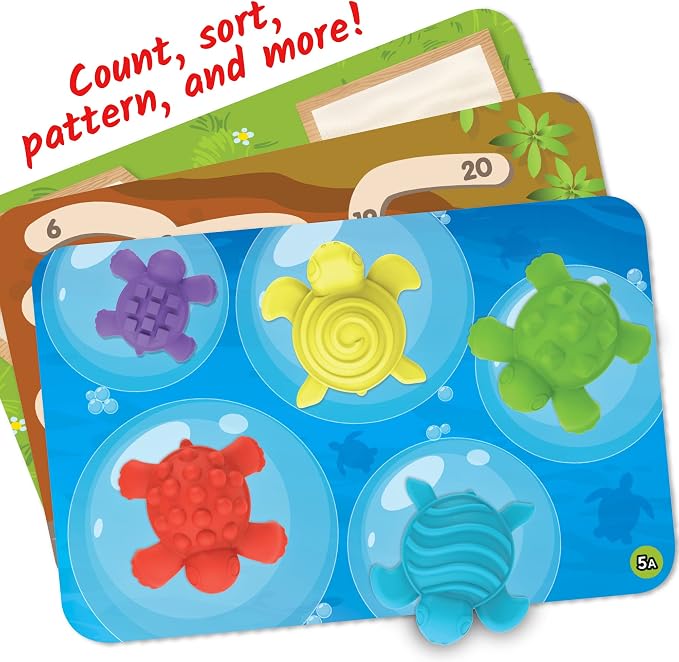 hand2mind Tactile Turtles Math Activity Set, Toddler Numbers and Counting, Math Counters for Kids, Color Sorting Toys, Sensory Turtle Game, Preschool Learning Activities, Montessori Math Materials - Image 2
