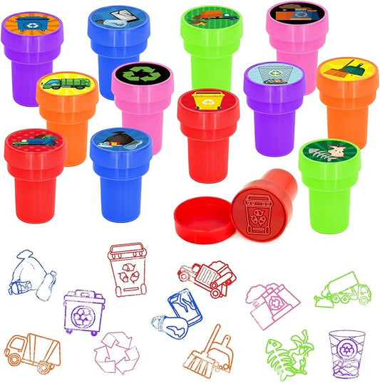 Cinrobiye 24 Pcs Garbage Truck Stampers Party Favor Set, Cute Waste Truck Stamps for Kids Birthday Party, Classroom Rewards, City Vehicle Toys, Goody Bag Fillers, Transportation Themed Party Supplies by Cinrobiye