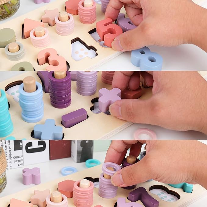 QZMTOY Counting Shape Stacker Wooden Count Sort Stacking Tower with Wood Colorful Number Shape Math Blocks for Kids Preschool Educational Toddlers Toy - Image 6