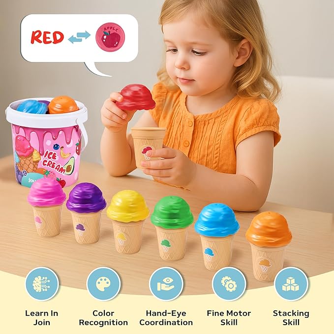 JoyCat Ice Cream Toy Set for Toddlers 1-5,Color Sorting & Stacking Toys - Image 4