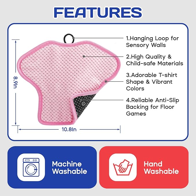 Large Sensory Mats w/Guide & Cards(11''x 9''), Autism Sensory Products, T-Shirt Shaped Sensory Wall Panel for Kids, Ideal Sensory Tile Toys for Classroom/Home/Therapy Room