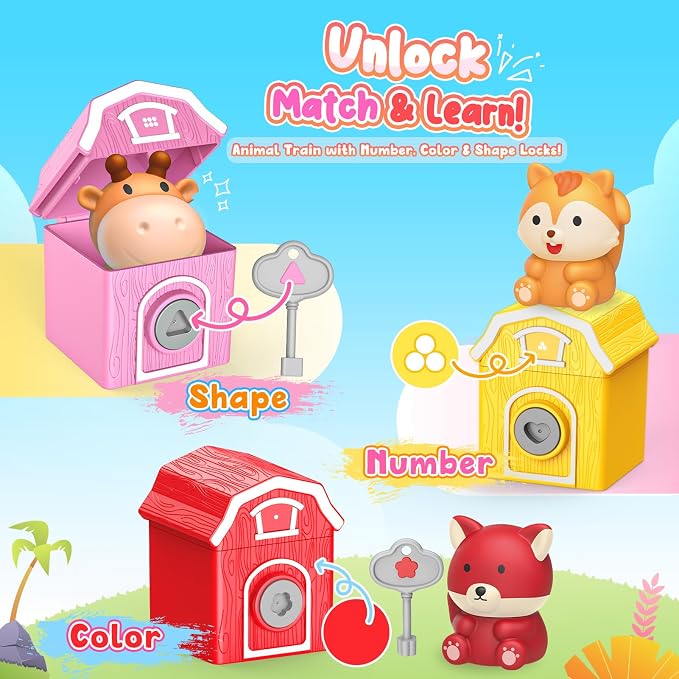 Animal Montessori Learning Toys for 2 3 4 5 Year Old Kids, Toddler Animals Train Locks & Keys Matching Toys Counting & Sorting Trains Set, Preschool Toy Boys Girls Christmas Birthday Gifts Age 2-4 3-5 - Image 3