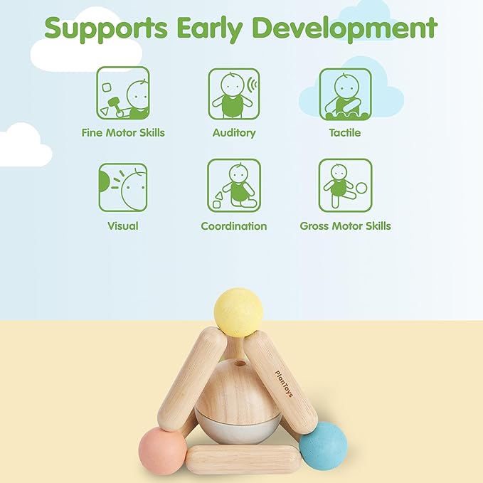 PlanToys® Triangle Clutching Toy Wooden Sensory Grasping Tool in Pastel Colours | Montessori Fine Motor & Coordination Activity for Tactile Exploration | Eco-Friendly Educational Toy