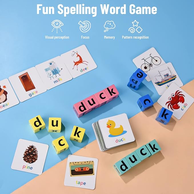DragonflyDreams Wooden Blocks Spelling Game, Wooden Alphabet Puzzles Blocks - Image 4