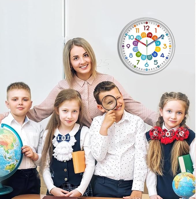Learning Wall Clock for Kids 8 Inch for Classroom Bedroom Nursery Playroom - Image 4