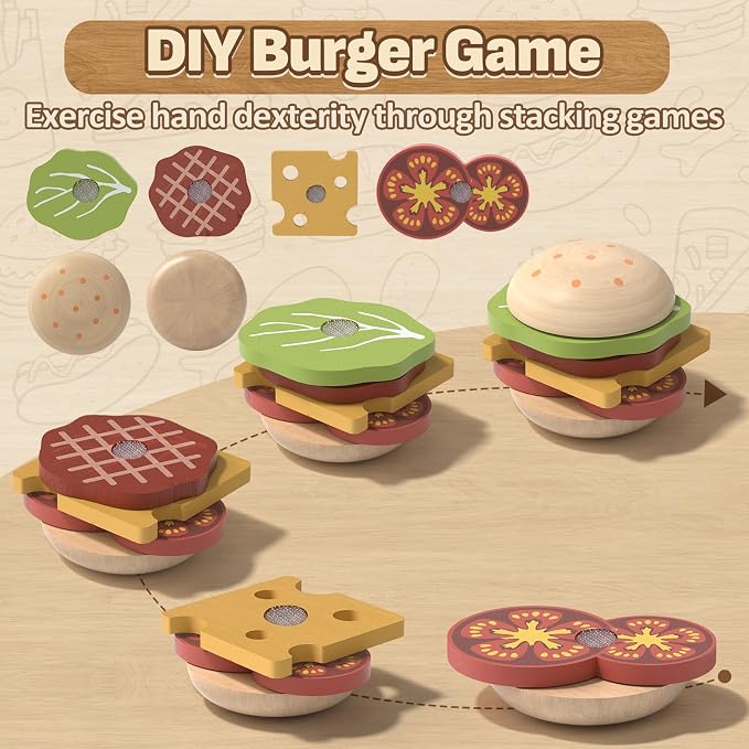 Lehoo Castle Wooden Play Food Set for Toddlers, Play Kitchen Accessories - Image 5