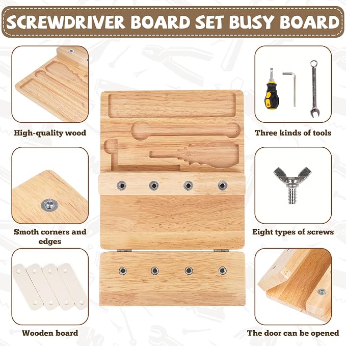 Busy Board,Montessori Screwdriver Board for Kids,Montessori Fine Motor Skills Toy, Screwd Tool Set, Sensory Toy for Toddlers,Educational Activity Set for Educational Preschool Gift for Boys - Image 3