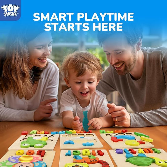 TOY Life Toddler Puzzles Ages 2-4, 6 Animals with Spelling Wooden Puzzles for Toddlers 3-5, Montessori Toys Gifts for 1 2 3 Years Old Boys Girls, Christmas Birthday Gifts Learning Toys for Kids