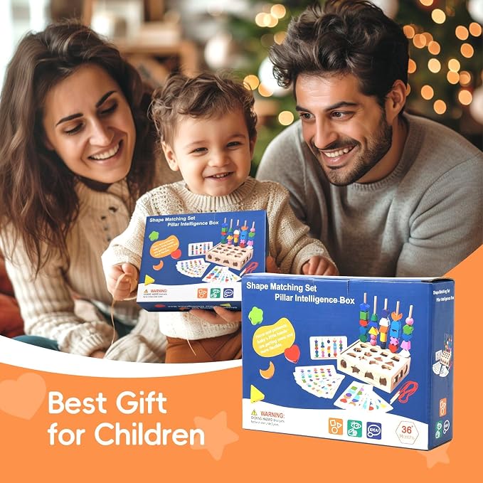 Sewulidon 3 in 1 Wooden Color Sorting Stacking Toys, Montessori Toys Geometric Shape Sorter Matching Lacing Beads Sequencing Toy Set Preschool Learning Fine Motor Skills for Toddlers 3 4 5 Years - Image 7