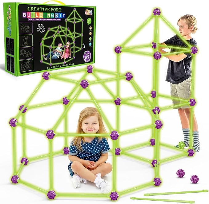 Glow In The Dark Fort Building Kit for Kids,STEM Construction Toys, Educational Gift for 4 5 6 7 8 9 10 11 12 Years Old Boys and Girls,Ultimate Creative Set for Indoor & Outdoors Activity,140 Pcs by SpringFlower