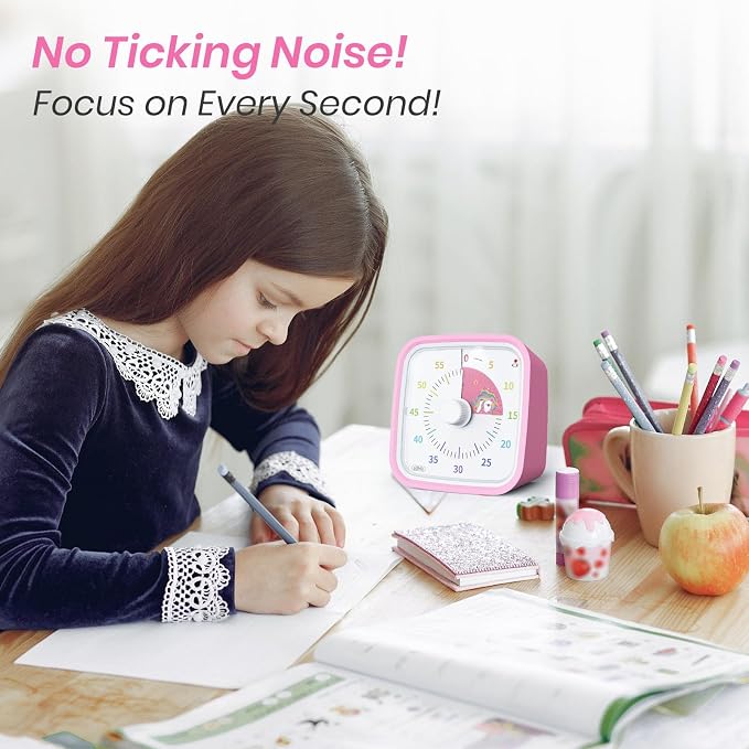 Yunbaoit Unicorn Visual Timer for Kids, Silent 60-min Countdown Timer, Pink - Image 6