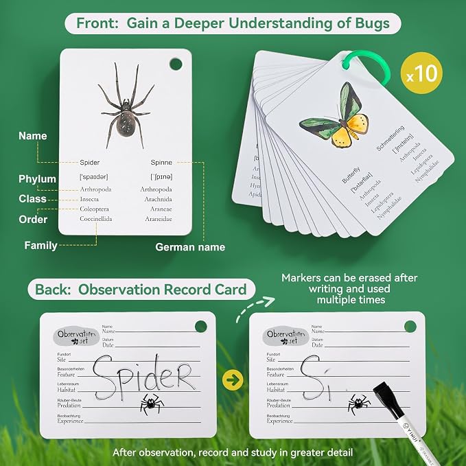 ibwaae Nature Exploration Toys Bug Catcher Kit for Kids 3-8,Durable Bug Catching Kit with Magnifier Box & Backpack, STEM Gift, Outdoor Scavenger Hunt Game Set with Observation Board & Reusable Cards - Image 5