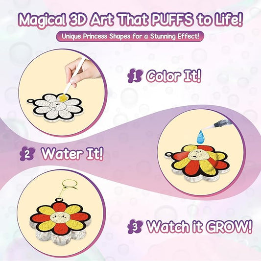 Taotuo Magic Foam Texture Painting Kit - 3D Art Puffy Paint Kit, Princesses & Unicorns,15 Mess-Free Paint by Number Craft for Kids Ages 3-10