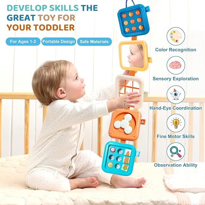 Montessori Toys for Baby 6-12 Months: Sensory Activity Cube with Fine Motor Skills - Travel Busy Board Busy Cube Gifts for 1 Year Old Boy Girl