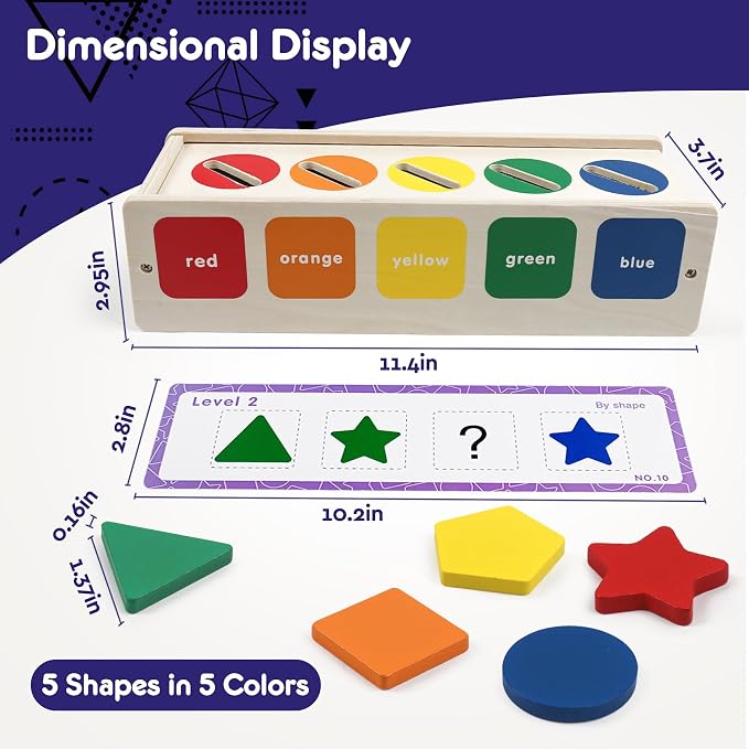 Wooden Sorting Toy Montessori Color & Shape Sorter Class Activity Toddlers Fine Motor Game Teaching Tool for Colors and Shapes Recognition, Birthday Gifts for Boys and Girls - Image 7
