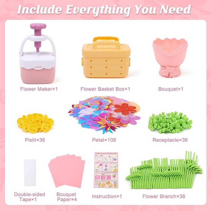 IQKidz Flower Bouquets Toy for Girls, DIY Arts and Crafts Kits for Kids Ages 4-6 6-8, STEM Flower Making Set with Storage Box & Basket, Birthday Gift for Age 5-7 8-10 Years Old - Image 2