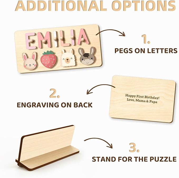 Name Puzzle, Personalized Wooden Puzzles for Toddlers 1-3, 1 Year Old Easter Basket Stuffers, Birthday Gift Montessori Toys for 1 Year Old Girl Boy Kids for Educational Play in Nursery