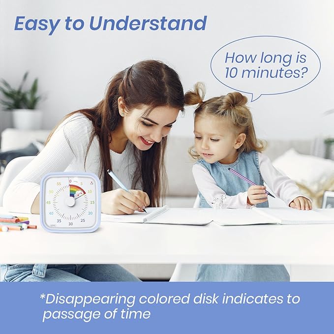 Yunbaoit Rainbow Visual Timer for Kids, 60-min Countdown Timer, Light Blue - Image 2