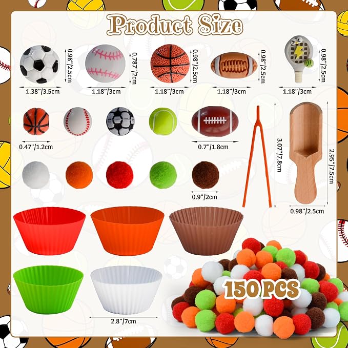 242pcs Sports Balls Sensory Bin Filler Fine Motor Toys Ball Sensory Bin Items Easter Soccer Baseball Basketball Football Tennis Sensory Bin Items Pom Poms for Color Counting Sorting - Image 3