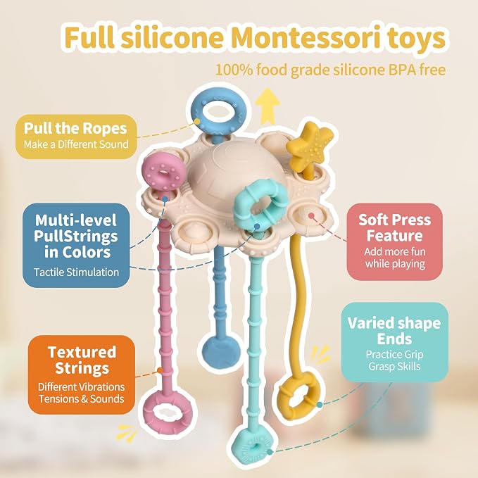 Montessori Pull String Toy Silicone Travel Toy - Image 4