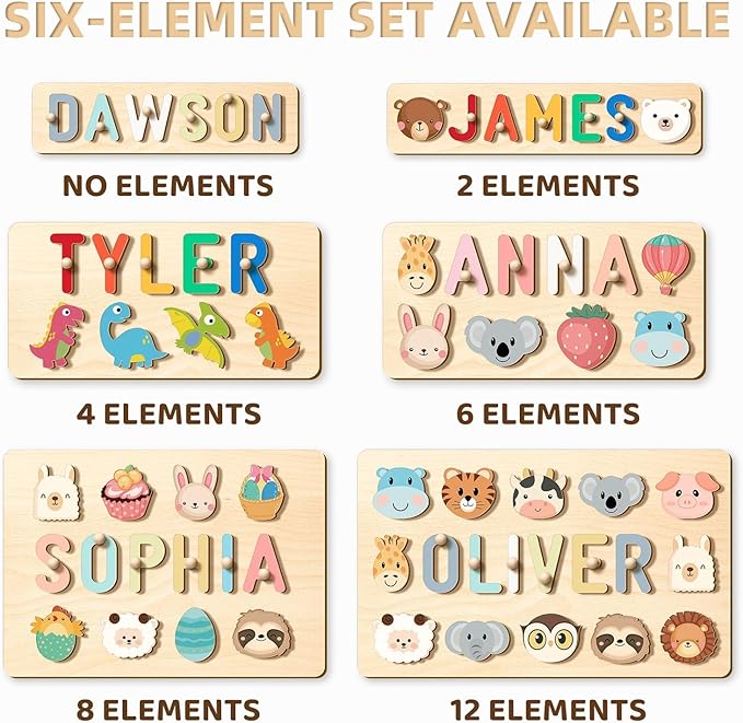 Personalized Name Puzzle, Wooden Puzzles for Toddlers 1-3, Easter Basket Stuffers Birthday Gift Montessori Toys for 1 Year Old Girl Boy, Handcrafted Decor for Educational Play in Nursery