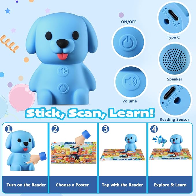 Learning Poster Mat with Talking Pen for Preschool Early Education Learning Toys, Talking Posters for Kids Grandkids, Interactive Reader Dog Sensory Autism Toys for Birthday Gifts - Image 8