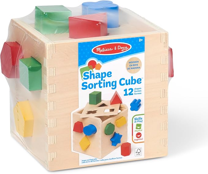 Melissa & Doug Shape Sorting Cube - Classic Wooden Toy With 12 Shapes - Image 10