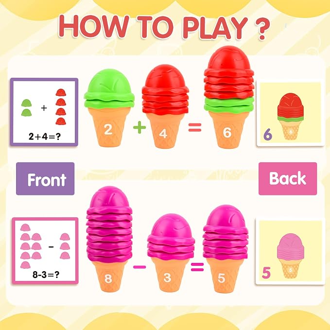 Ice Cream Toy Counting and Color Sorting Set for Toddlers, Montessori Preschool Kindergarten Learning Activities Fine Motor Skill Toys, Number Math Games Learning Toy Gifts for Kids Boys Girls Age 3-5 - Image 4