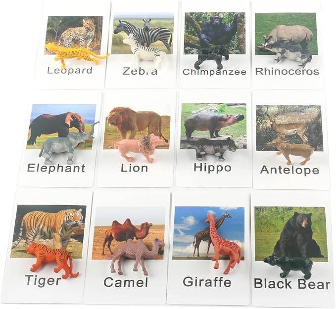 MEROCO Montessori Animal Matching Game, 24 Pcs Safari Figurines with Cards - Image 5