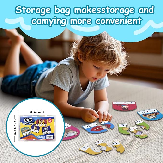 CVC Puzzle Cards for Kids – Phonics & Spelling Games for Toddlers, 3-Letter Word Puzzles for Preschool & Kindergarten, Perfect for Speech Therapy & Early Learning Classroom Essentials - Image 6