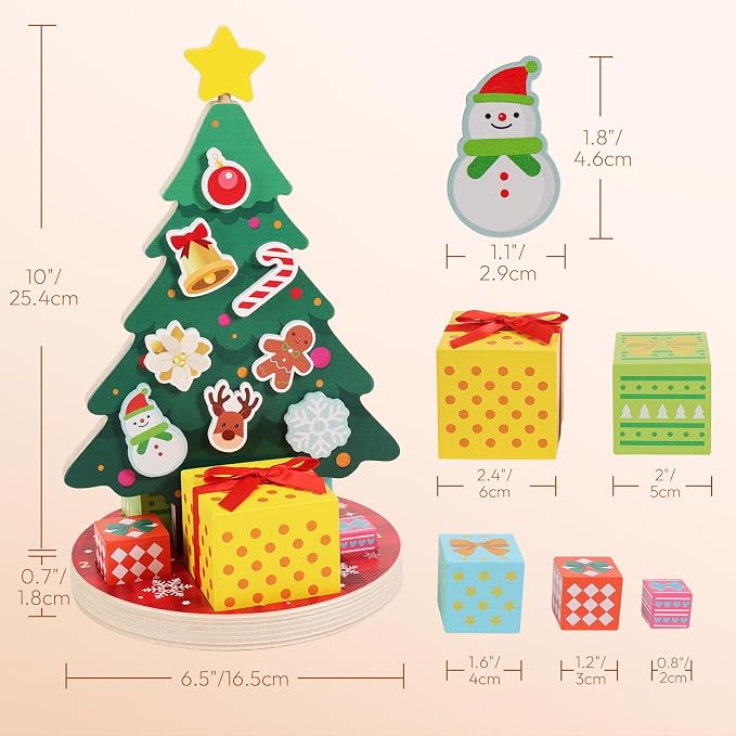Woodtoe Magnetic Christmas Tree Toy for Toddlers, Montessori Toys for 3 4 5 6 Year Old, Wooden Color Sorting & Stacking Toys, Fine Motor Skills Sensory Toys, Christmas Decorations STEM Gifts for Kids - Image 7