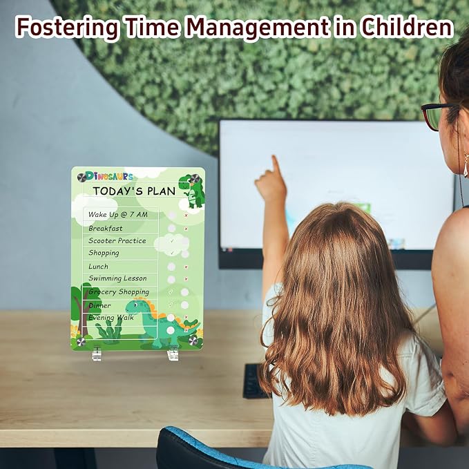 NiHome Magnetic Chore Chart, Sliders & Stand, Dry Erase to Do List,Dinosaur - Image 2