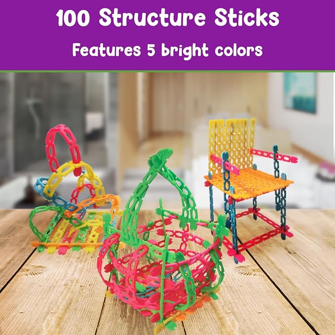 Roylco STEAM Structure Sticks Kit - Multi Color Plastic Sticks to Inspire Creativity - Build and Create with Unique Design - Image 4
