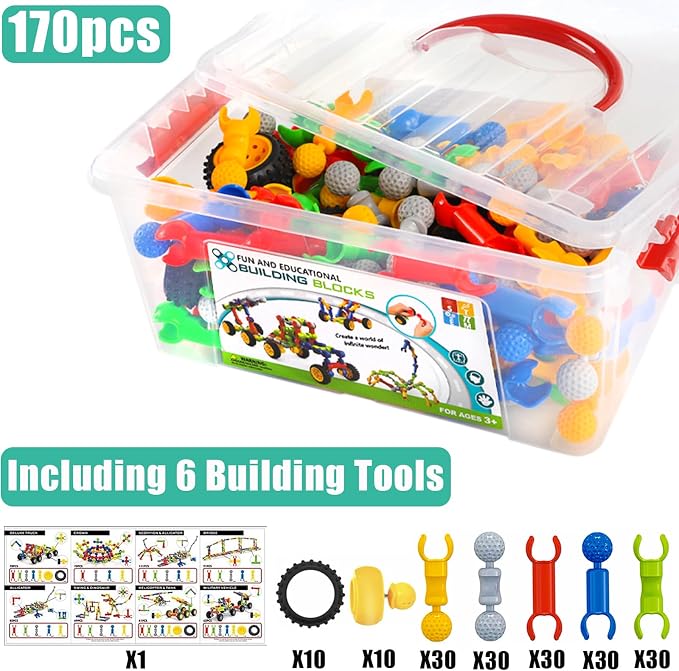 170 Pcs STEM Building Toys for Kids Ages 4-8, Building Blocks Educational Construction Engineering Building Kit for Ages 3 4 5 6 7 8 9 Year Old Creative Kids Games, Christmas Birthday Gifts Boys Girls - Image 4