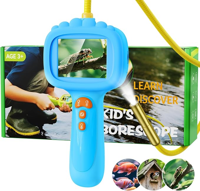 Borescope Snake Camera with Light for Kids, Outdoor Educational STEM Toys, Science Gifts for 5 Year Old Boy, Camping Nature Activities, Best Birthday Gift for Boys, Girls Ages 4,5,6,7,8,9,10(Blue) by Ashfly