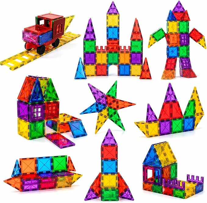 ME JO 100 PCS, Magnetic Building Blocks for Kids, Magnetic Tiles, STEM Educational Toy with Car Base, Strong Magnets Construction Set for Toddlers & Kids Birthday Gifts 3 4 5 6 7 8 9 + - Image 5