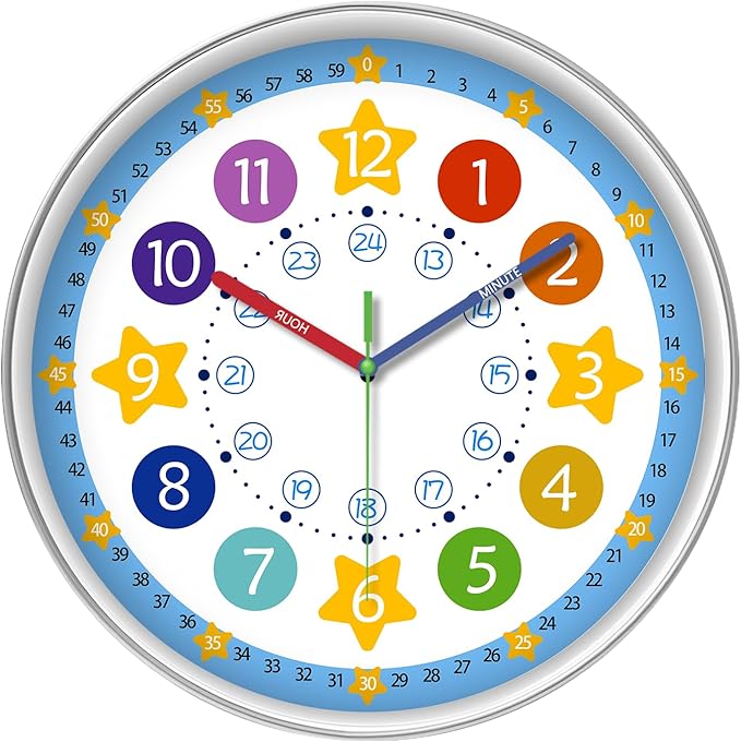 XFM Blue Kids Wall Clock 14 Inch for Children Bedroom Classroom by XFMWallClock