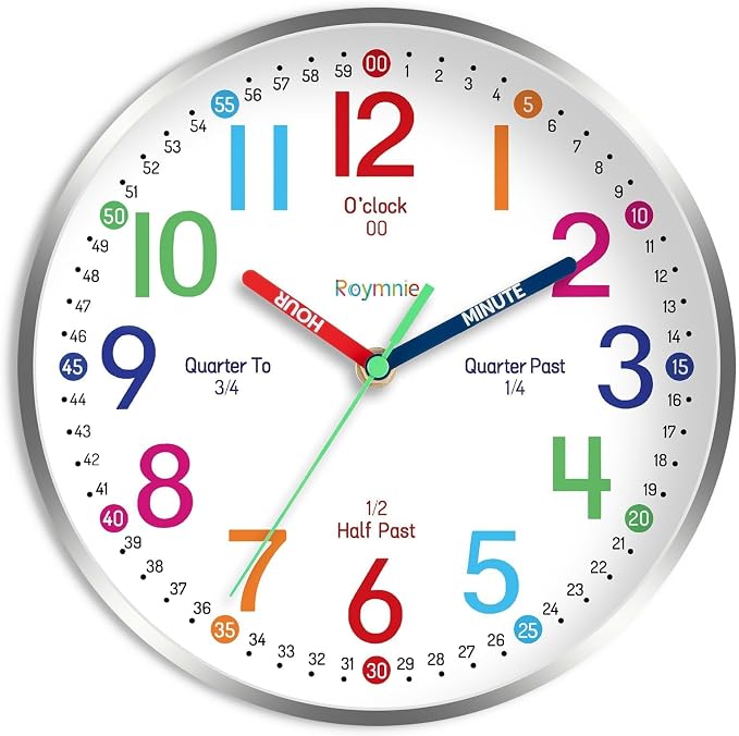 Roymnie Wall Clock for Kids Learning Battery Operated Teaching Silent 8" by Unknown