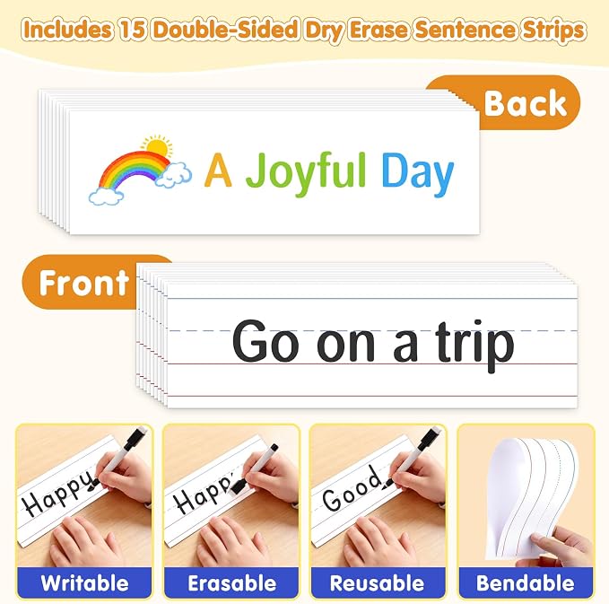 AKAYOK 2-in-1 Felt Board & Pocket Chart, 37”x28 Felt Board for Wall with 54 Self Adhesive Dots & 15 Dry Erase Sentence Strips, Flannel Boards Stories for Preschool, Early Literacy & Speech Therapy - Image 6