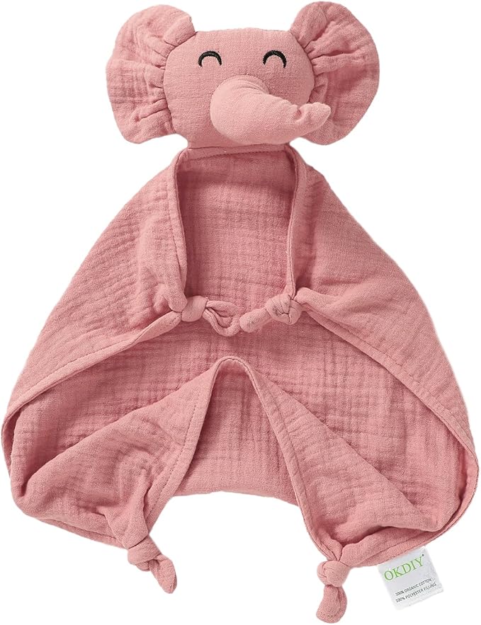 100% Organic Elephant Loveys for Babies,Muslin Baby Security Blankets for Babies,Soft Elephant Baby Stuffed Animals for Newborn,Baby Gift for Boys and Girls (Pink)