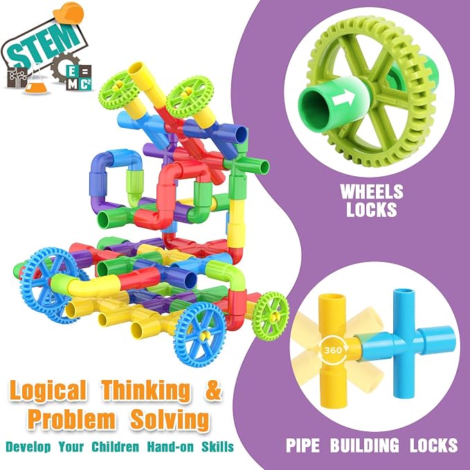 250 Pcs Tubular Pipes & Spout STEAM Interlocking Educational Building Blocks Set, Kids Tube Locks Construction Set with Storage Box, Idea Book, Preschool Educational Toy Gift for Toddlers Age 3+ - Image 6