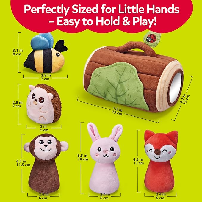 Baby Toys 6-12 Months - Jungle Soft Plush Animal Set with Rattle Squeaker Mirror, Cause & Effect Montessori Sensory Toys for Babies 7 8 9 10 11 Months, Newborn Gifts for Baby Boy Girl Infant