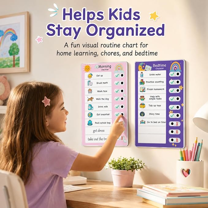 2PCS Visual Chore Chart for Kids, Kids Schedule Checklist, to Do Task for Kids (1 Morning Checklist Boards, 1 Bedtime Checklist Boards) - Image 6