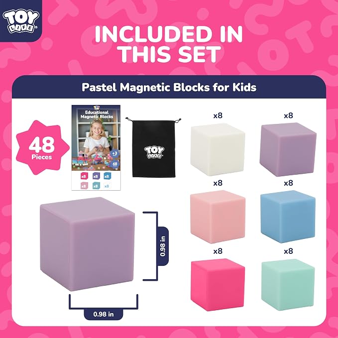TOY Life Pastel Magnetic Blocks, 48-Piece STEM Set, Ages 3-8 - Image 3