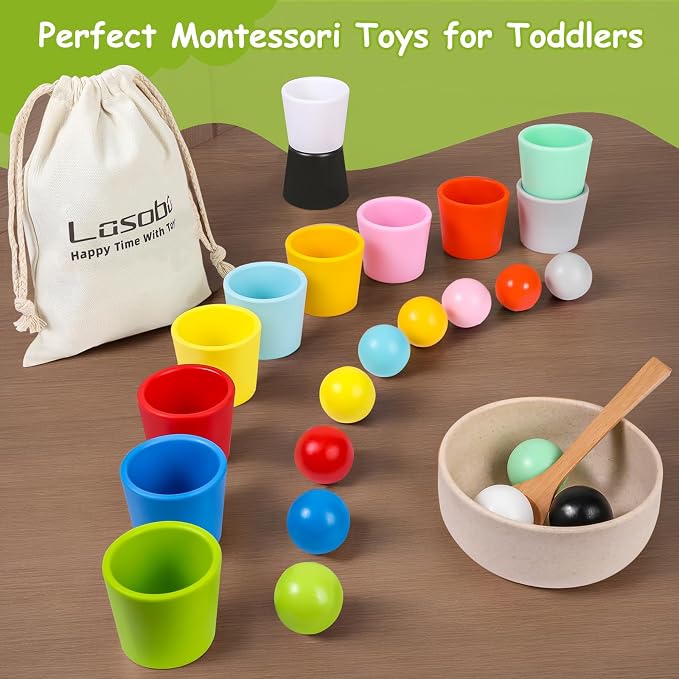 Rainbow Balls in Cups Toddler Montessori Toys (12 Balls, 1.4 in) - Image 7